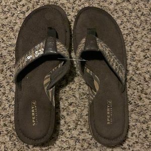 Sperry Top Slider Brown Zebra Flip Flops Womens Size 7m